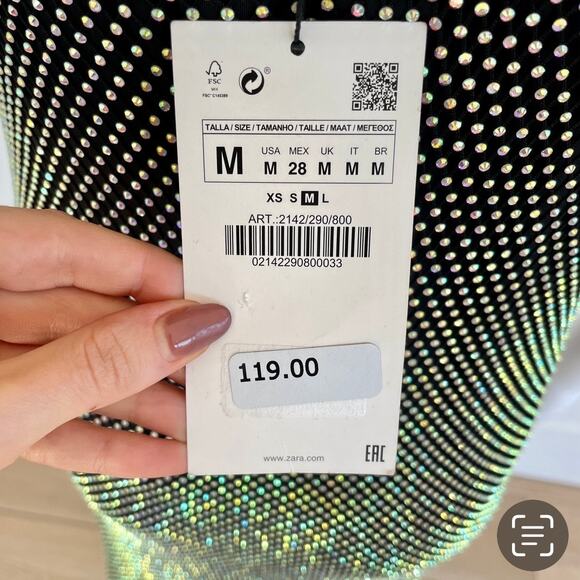 ZARA RHINESTONE MESH DRESS SPARKLY BLACK MULTI CHROME 2142/290 - Picture 3 of 14